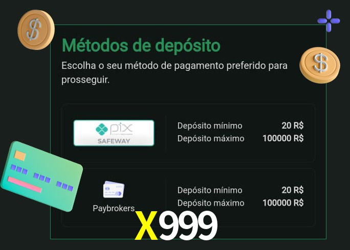 O cassino X999 oferece uma grande variedade de métodos de pagamento